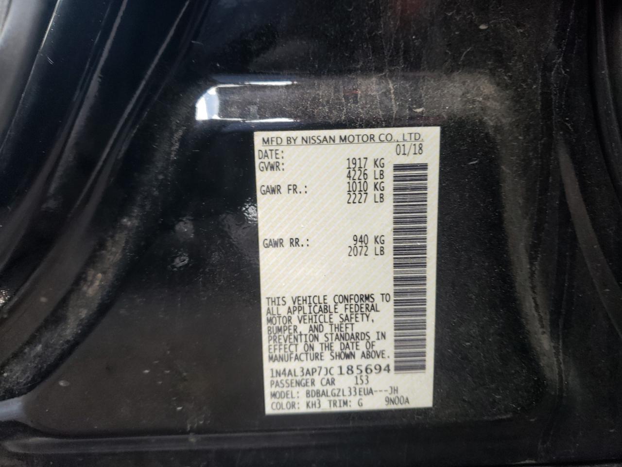 Photo 10 from auction – 2018 NISSAN ALTIMA 2.5 with VIN 1N4AL3AP7JC185694