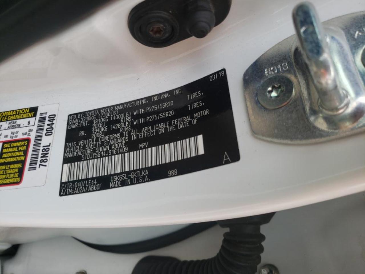 Photo 10 from auction – 2018 TOYOTA SEQUOIA LI with VIN 5TDJY5G14JS161409
