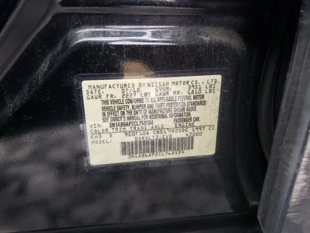 Photo 10 from auction – 2012 NISSAN SENTRA 2.0 with VIN 3N1AB6AP2CL768554