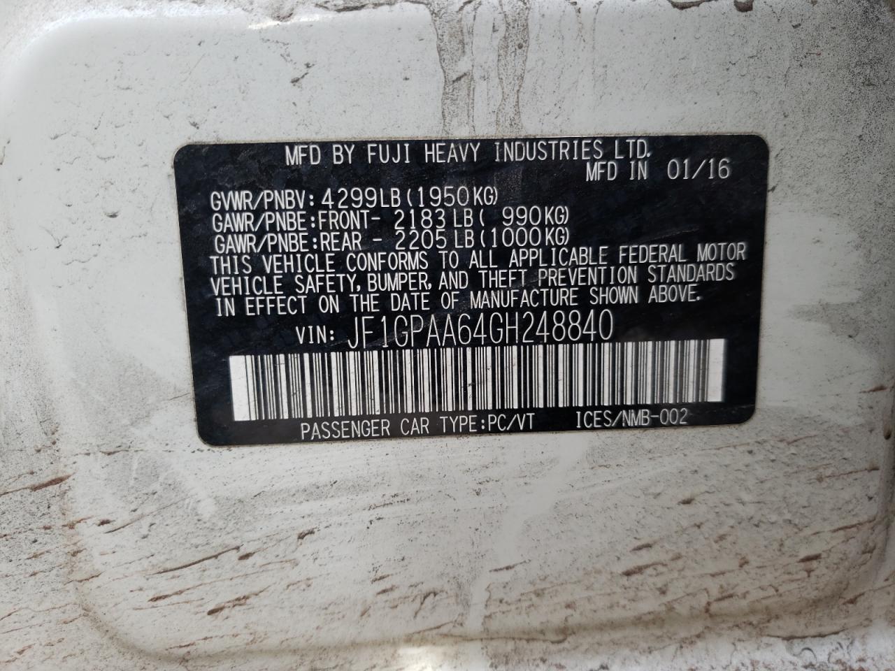 Photo 10 from auction – 2016 SUBARU IMPREZA with VIN JF1GPAA64GH248840