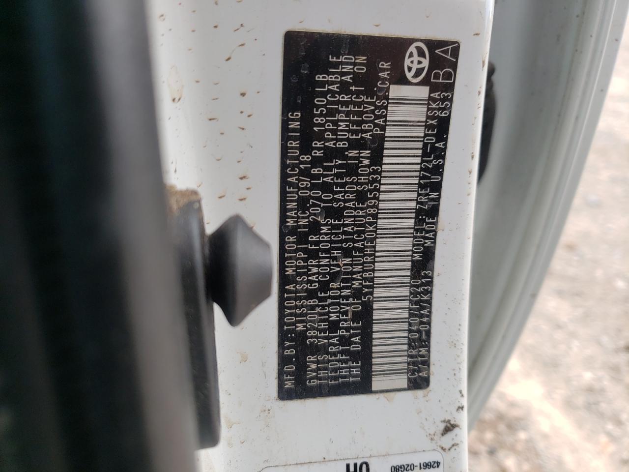 Photo 10 from auction – 2019 TOYOTA COROLLA L with VIN 5YFBURHE0KP895533