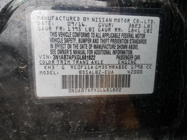 NISSAN SENTRA S 2016 with VIN 3N1AB7APXGL681822 - Photo from auction