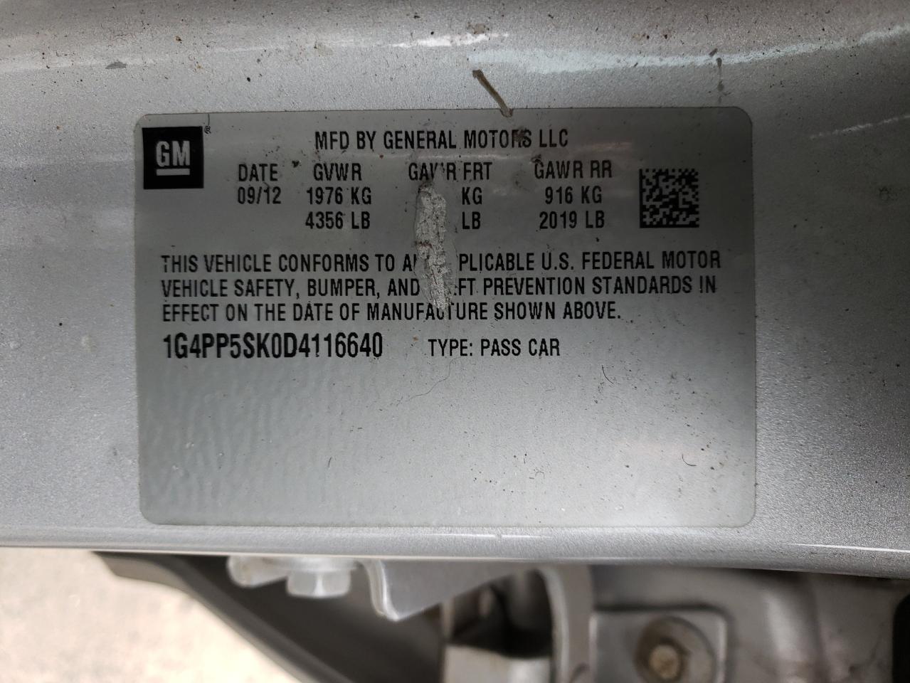 Photo 10 from auction – 2013 BUICK VERANO with VIN 1G4PP5SK0D4116640