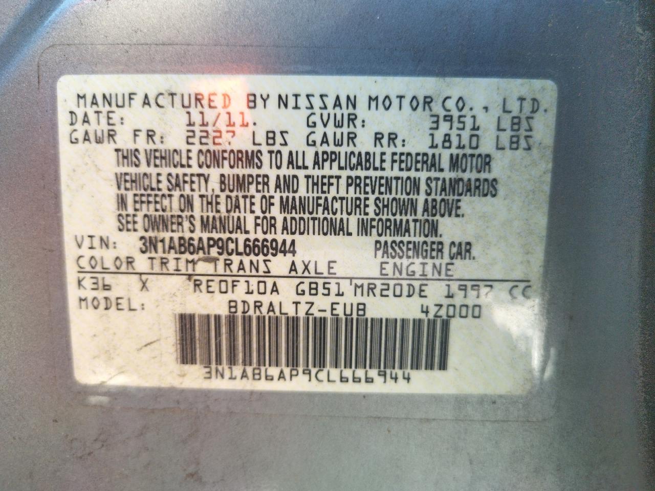 Photo 10 from auction – 2012 NISSAN SENTRA 2.0 with VIN 3N1AB6AP9CL666944