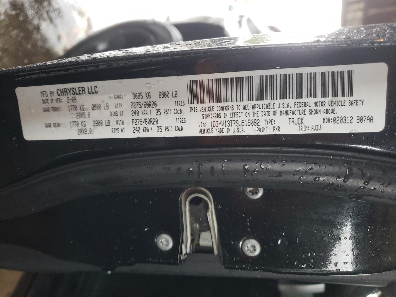 Photo 10 from auction – 2009 DODGE RAM 1500 with VIN 1D3HV13T79J519092