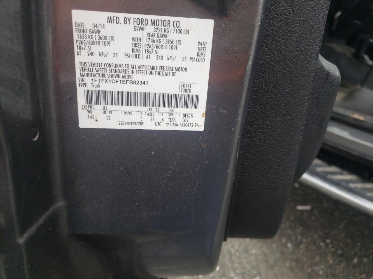 Photo 10 from auction – 2014 FORD F-150 with VIN 1FTFX1CF1EFB82341