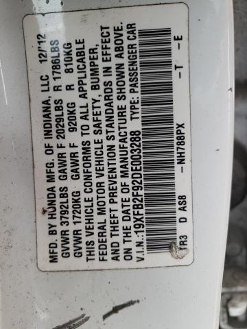 Photo 10 from auction – 2013 HONDA CIVIC EXL with VIN 19XFB2F92DE003288
