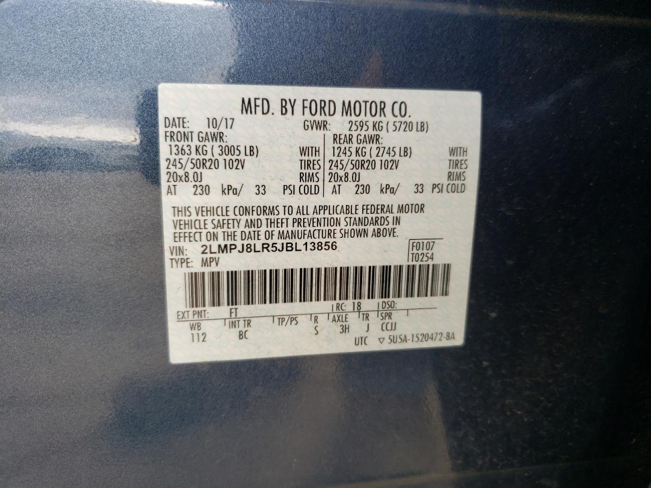 Photo 10 from auction – 2018 LINCOLN MKX RESERV with VIN 2LMPJ8LR5JBL13856