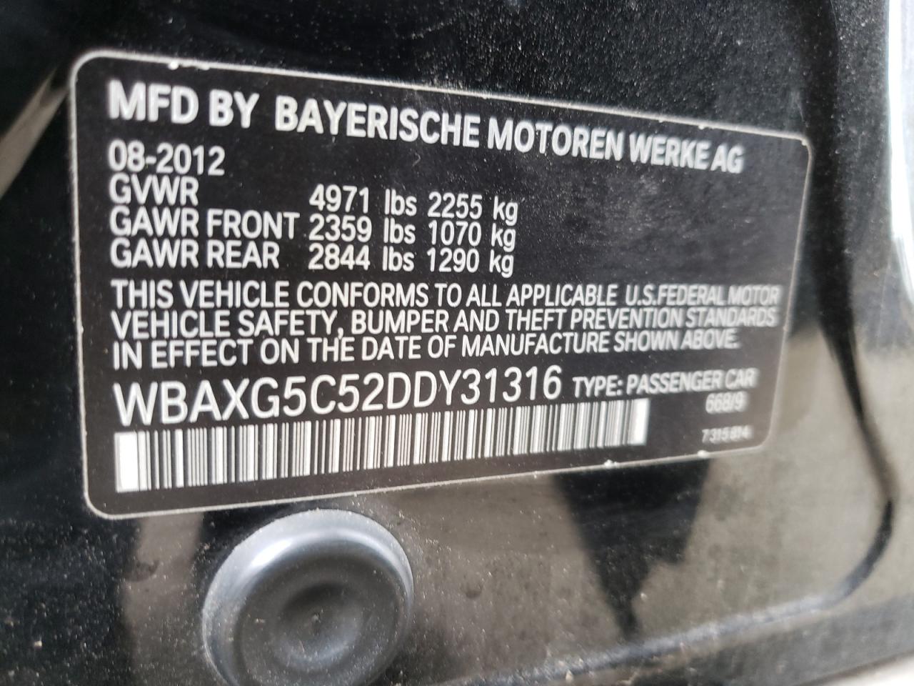 Photo 10 from auction – 2013 BMW 528 I with VIN WBAXG5C52DDY31316