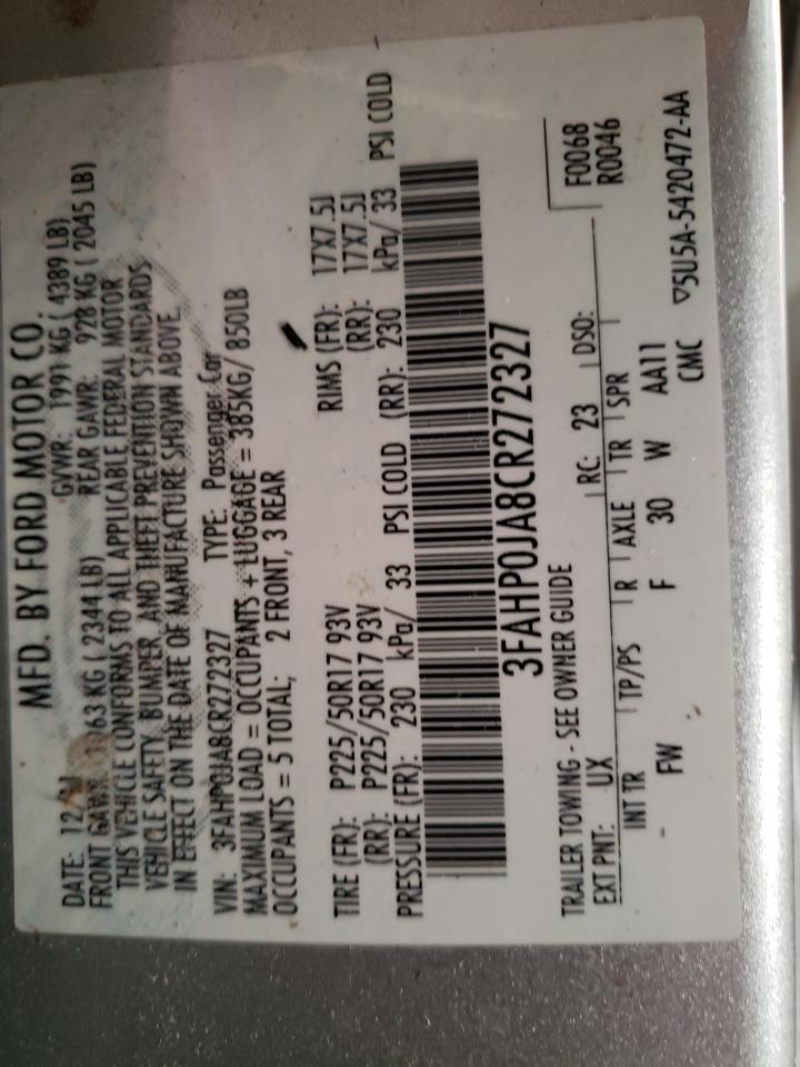 Photo 10 from auction – 2012 FORD FUSION with VIN 3FAHP0JA8CR272327