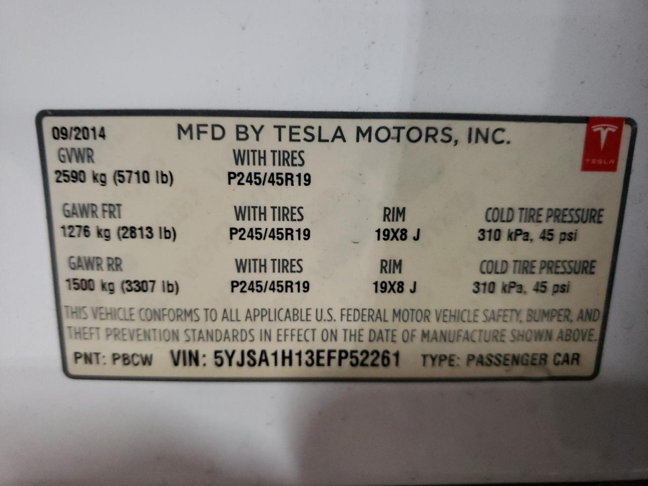 Photo 10 from auction – 2014 TESLA MODEL S with VIN 5YJSA1H13EFP52261