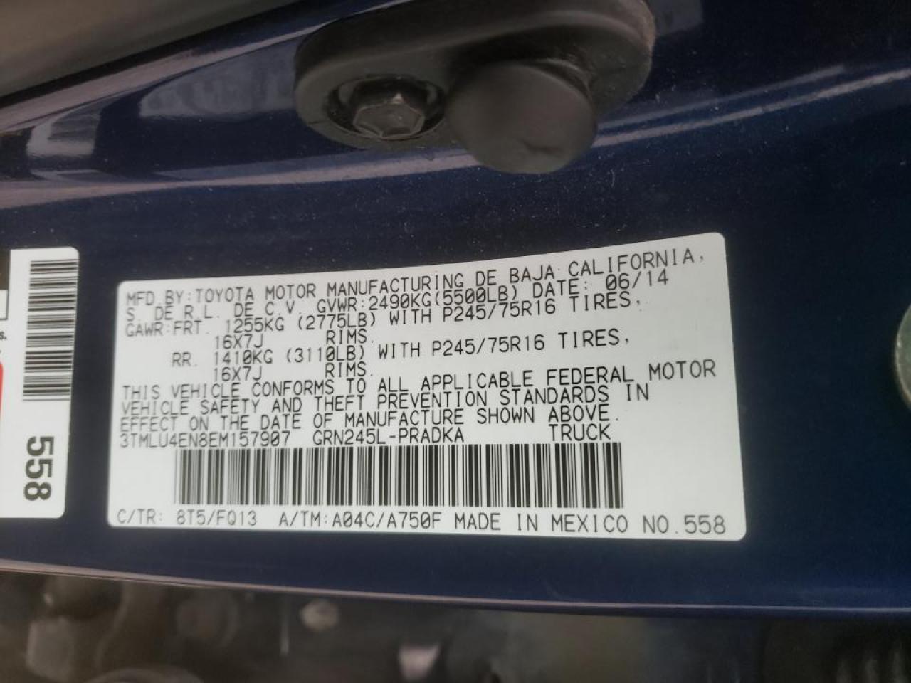 Photo 10 from auction – 2014 TOYOTA TACOMA DOU with VIN 3TMLU4EN8EM157907