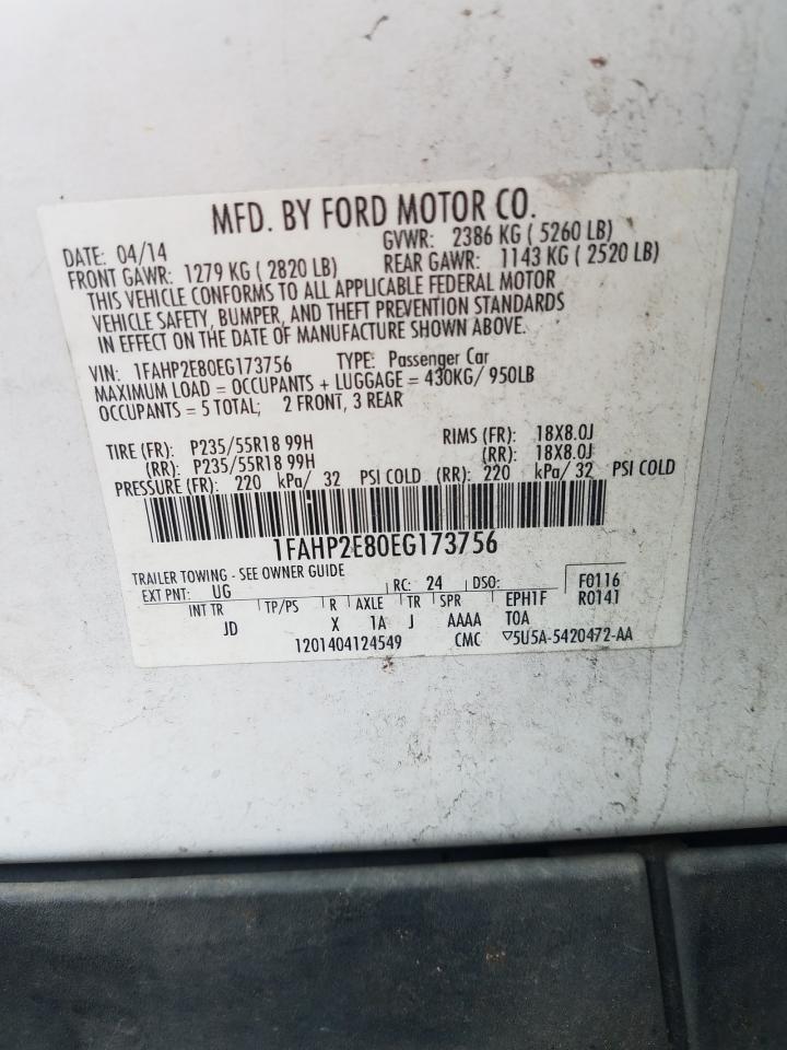 Photo 10 from auction – 2014 FORD TAURUS SEL with VIN 1FAHP2E80EG173756