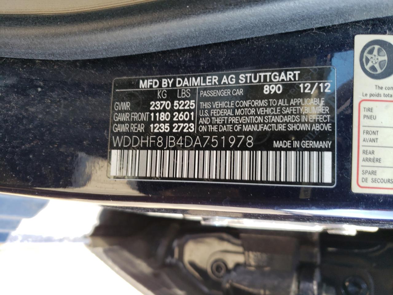 Photo 10 from auction – 2013 MERCEDES-BENZ E 350 4MAT with VIN WDDHF8JB4DA751978