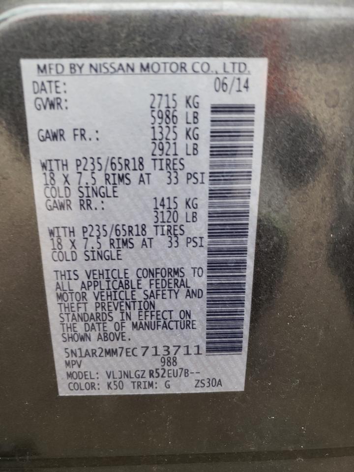 Photo 10 from auction – 2014 NISSAN PATHFINDER with VIN 5N1AR2MM7EC713711