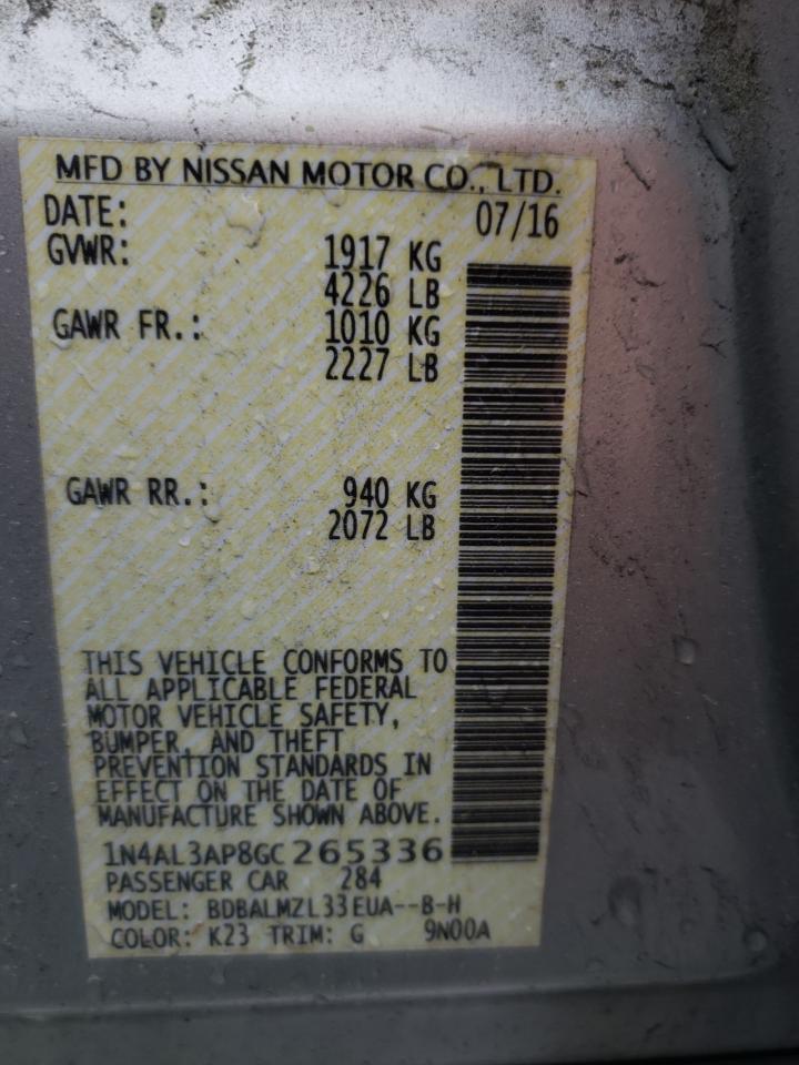 Photo 10 from auction – 2016 NISSAN ALTIMA 2.5 with VIN 1N4AL3AP8GC265336