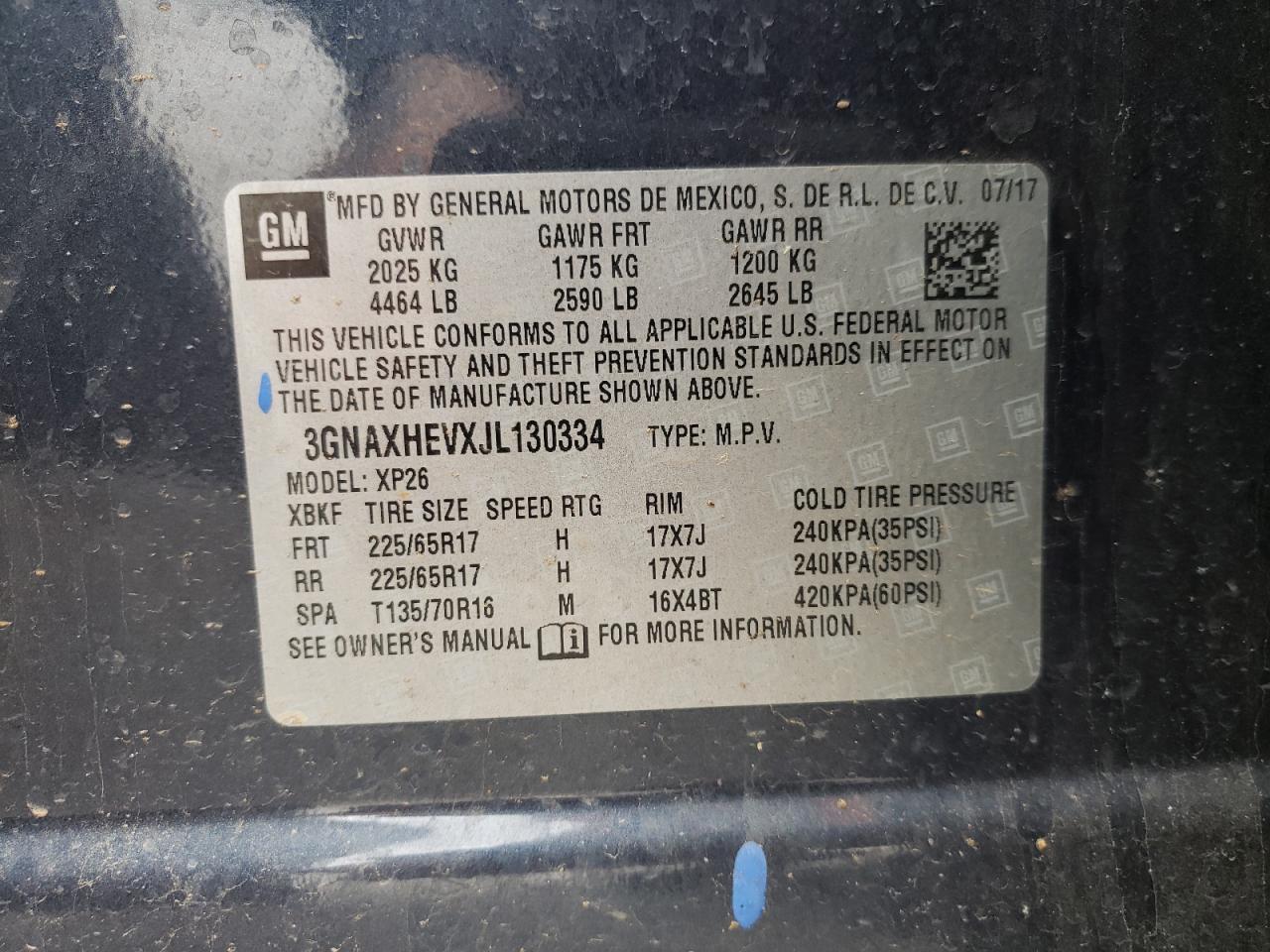 Photo 10 from auction – 2018 CHEVROLET EQUINOX LS with VIN 3GNAXHEVXJL130334