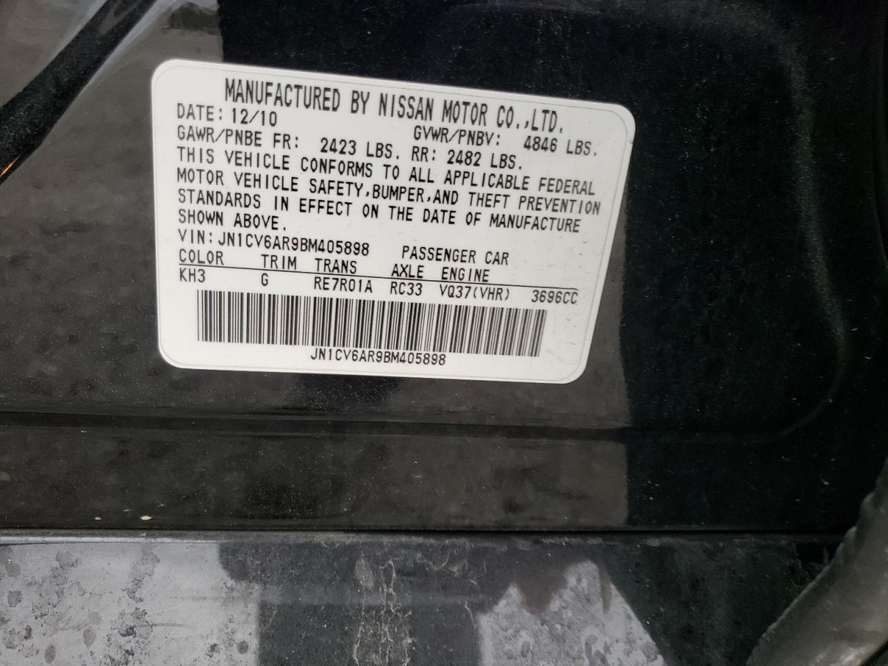 Photo 10 from auction – 2011 INFINITI G37 with VIN JN1CV6AR9BM405898