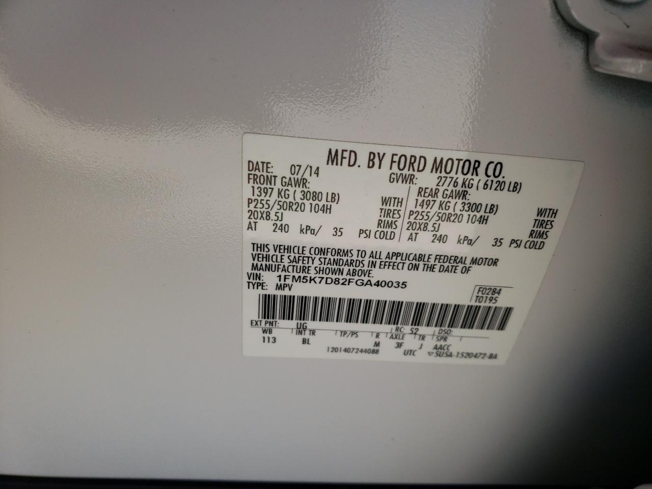 Photo 10 from auction – 2015 FORD EXPLORER X with VIN 1FM5K7D82FGA40035