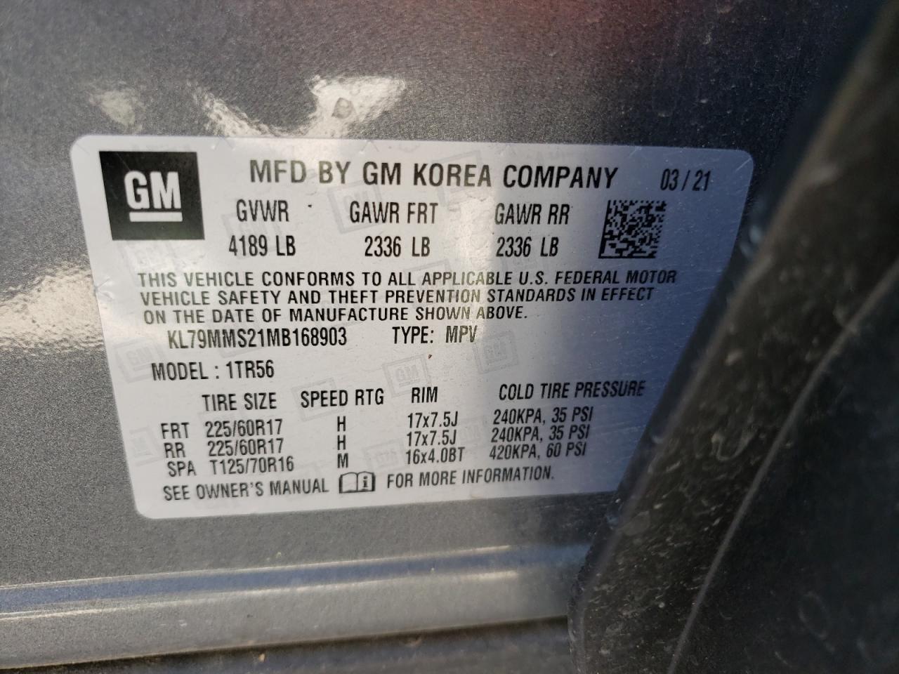 Photo 10 from auction – 2021 CHEVROLET TRAILBLAZE with VIN KL79MMS21MB168903