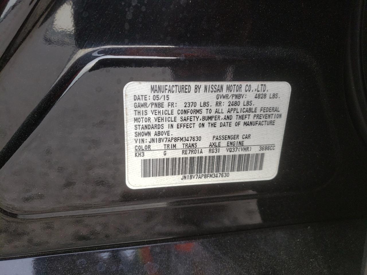 Photo 10 from auction – 2015 INFINITI Q50 BASE with VIN JN1BV7AP8FM347630