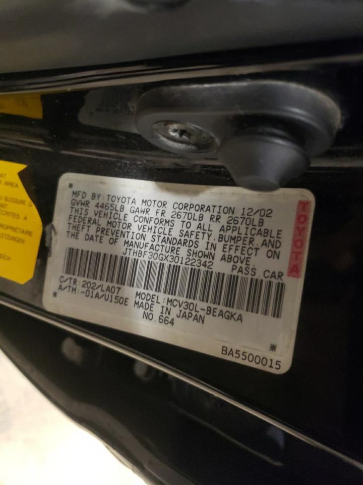 Photo 10 from auction – 2003 LEXUS ES 300 with VIN JTHBF30GX30122342