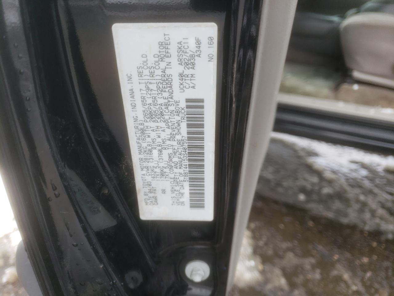 Photo 10 from auction – 2003 TOYOTA TUNDRA ACC with VIN 5TBBT44153S407557