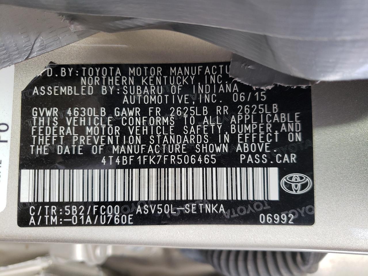 Photo 10 from auction – 2015 TOYOTA CAMRY LE with VIN 4T4BF1FK7FR506465