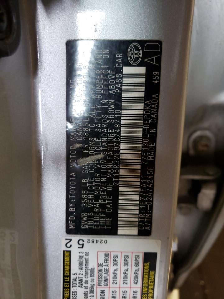 Photo 10 from auction – 2007 TOYOTA COROLLA CE with VIN 2T1BR32E97C748710