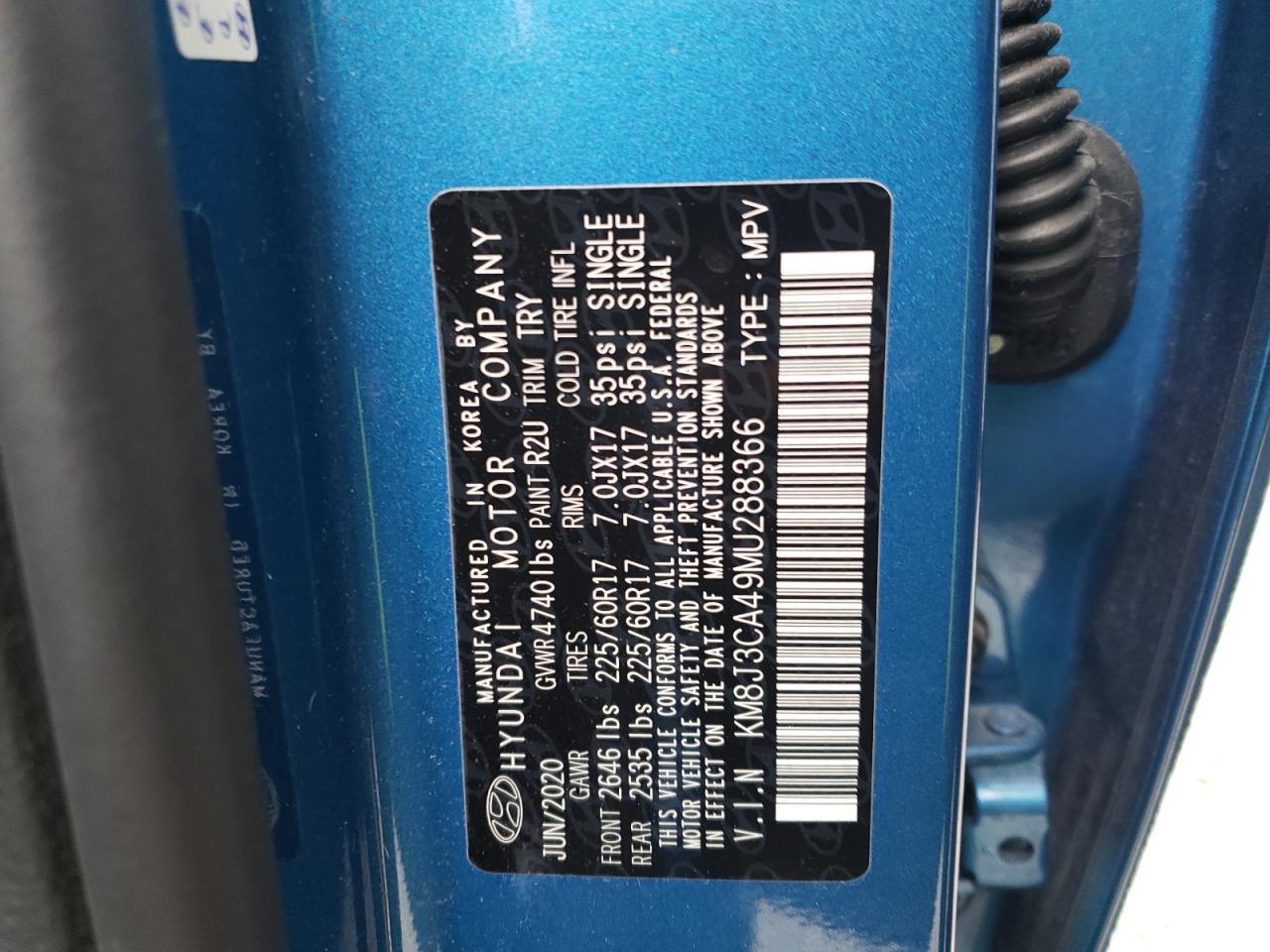 Photo 10 from auction – 2021 HYUNDAI TUCSON LIM with VIN KM8J3CA49MU288366