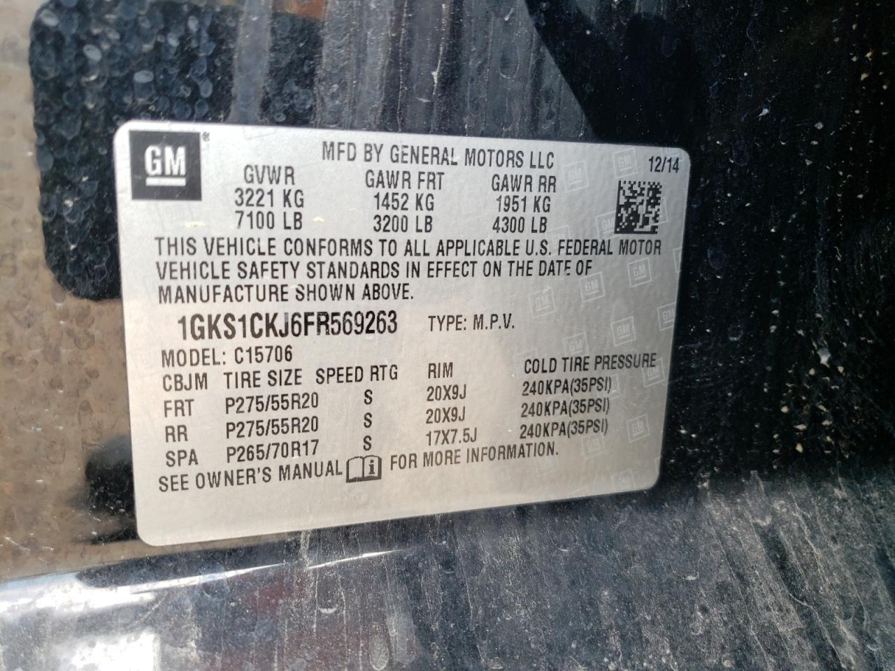 Photo 10 from auction – 2015 GMC YUKON DENA with VIN 1GKS1CKJ6FR569263