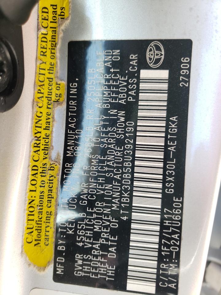 Photo 10 from auction – 2011 TOYOTA AVALON BAS with VIN 4T1BK3DB5BU392190