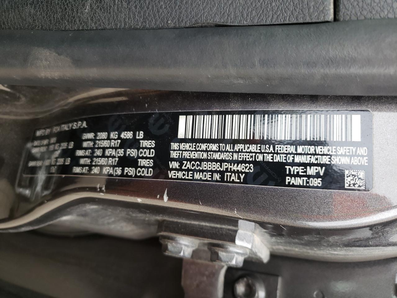 Photo 10 from auction – 2018 JEEP RENEGADE L with VIN ZACCJBBB6JPH44623