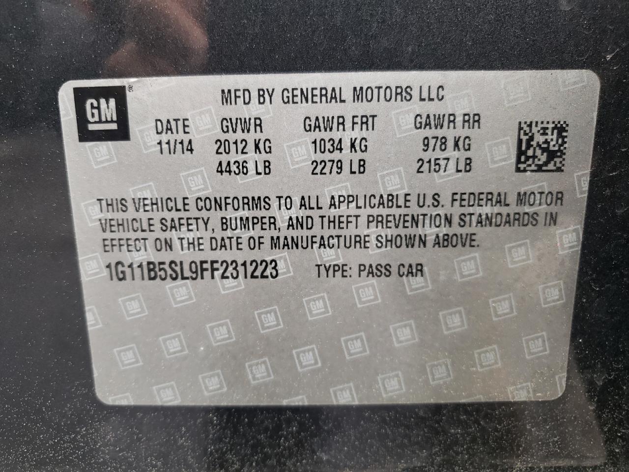 Photo 10 from auction – 2015 CHEVROLET MALIBU LS with VIN 1G11B5SL9FF231223