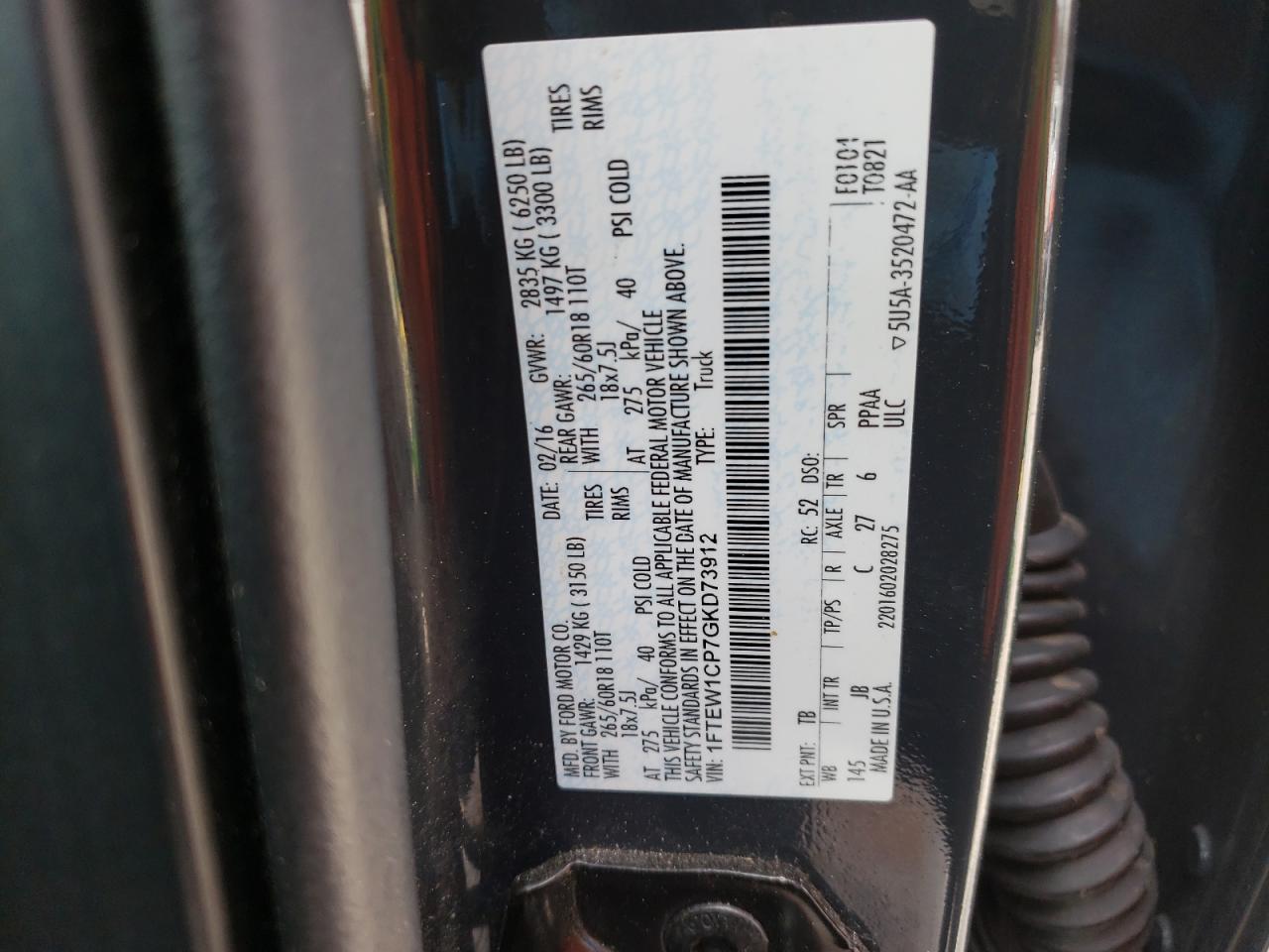 Photo 10 from auction – 2016 FORD F150 SUPER with VIN 1FTEW1CP7GKD73912