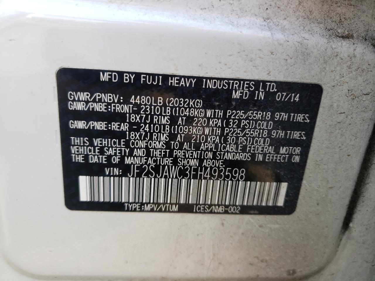 Photo 10 from auction – 2015 SUBARU FORESTER 2 with VIN JF2SJAWC3FH493598