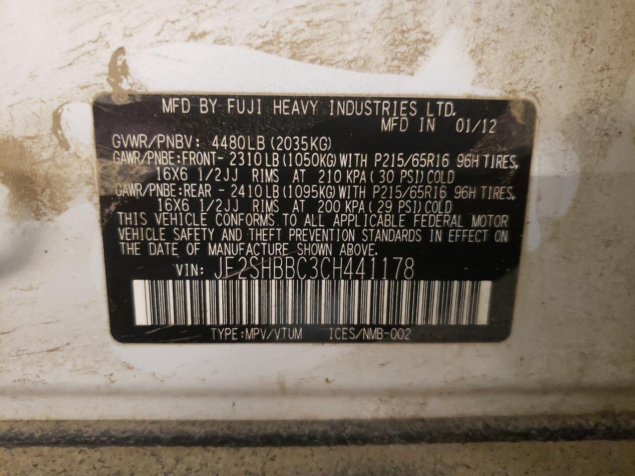 Photo 10 from auction – 2012 SUBARU FORESTER 2 with VIN JF2SHBBC3CH441178