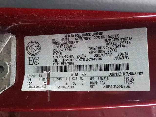FORD ESCAPE SE 2014 with VIN 1FMCU0GX7EUC94996 - Photo from auction