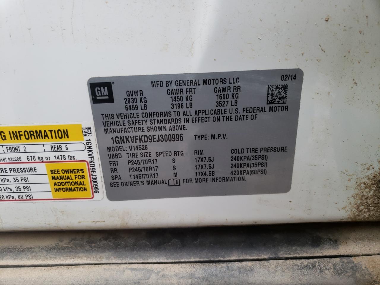 Photo 10 from auction – 2014 CHEVROLET TRAVERSE L with VIN 1GNKVFKD9EJ300996