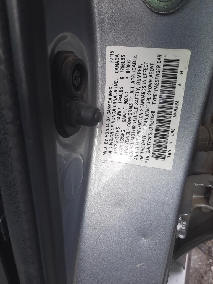 Photo 10 from auction – 2016 HONDA CIVIC LX with VIN 2HGFC2F51GH524068