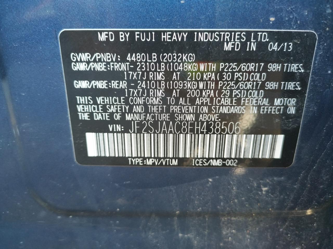 Photo 10 from auction – 2014 SUBARU FORESTER 2 with VIN JF2SJAAC8EH438506