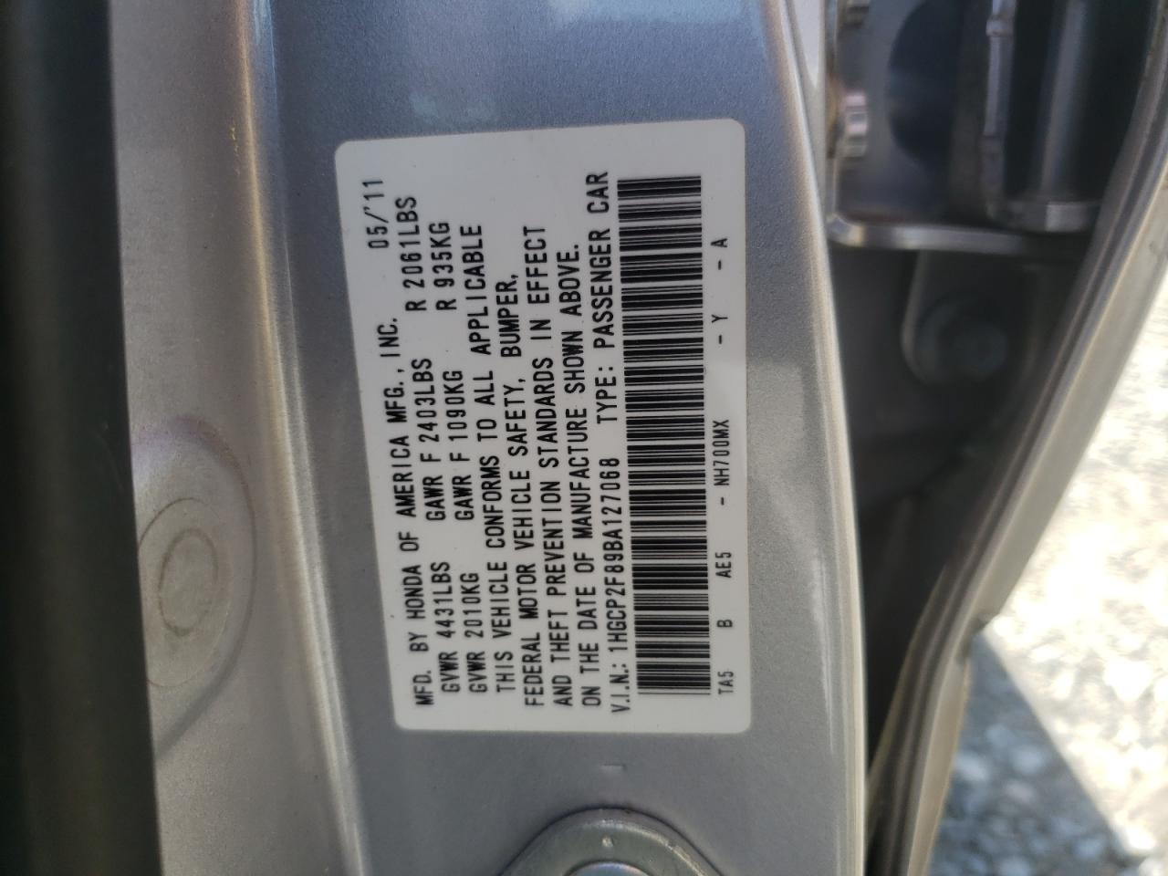 Photo 10 from auction – 2011 HONDA ACCORD EXL with VIN 1HGCP2F89BA127068