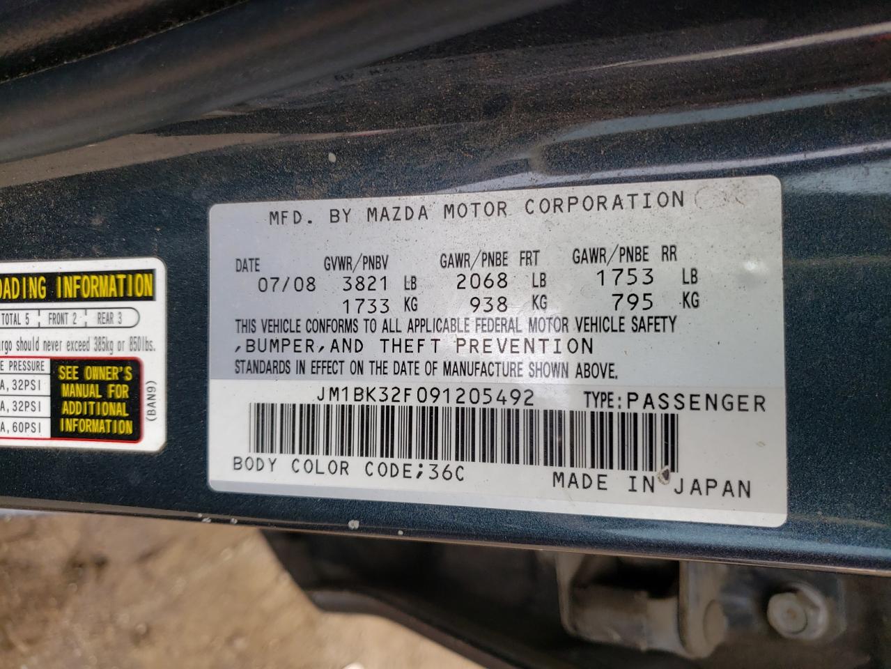Photo 10 from auction – 2009 MAZDA 3 I with VIN JM1BK32F091205492