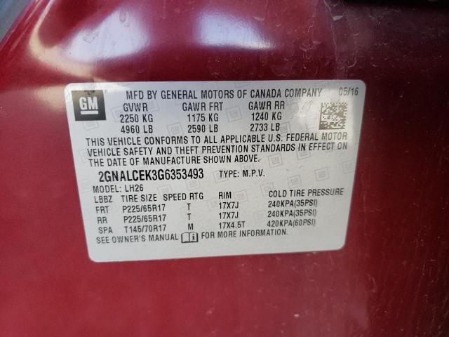 Photo 10 from auction – 2016 CHEVROLET EQUINOX LT with VIN 2GNALCEK3G6353493