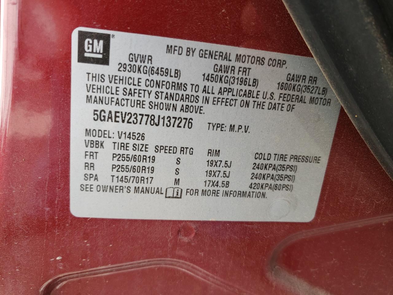 Photo 10 from auction – 2008 BUICK ENCLAVE CX with VIN 5GAEV23778J137276
