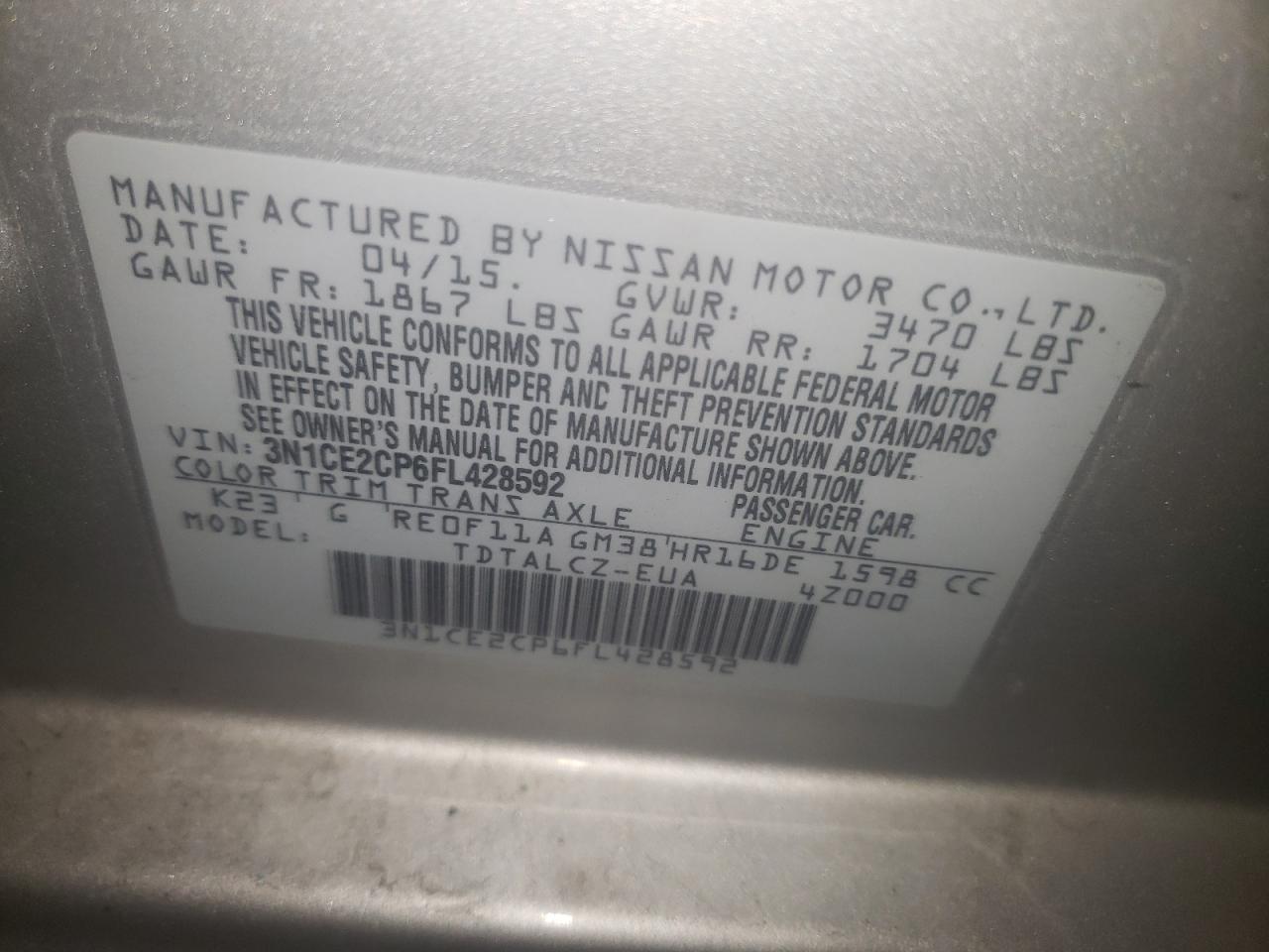 Photo 10 from auction – 2015 NISSAN VERSA NOTE with VIN 3N1CE2CP6FL428592
