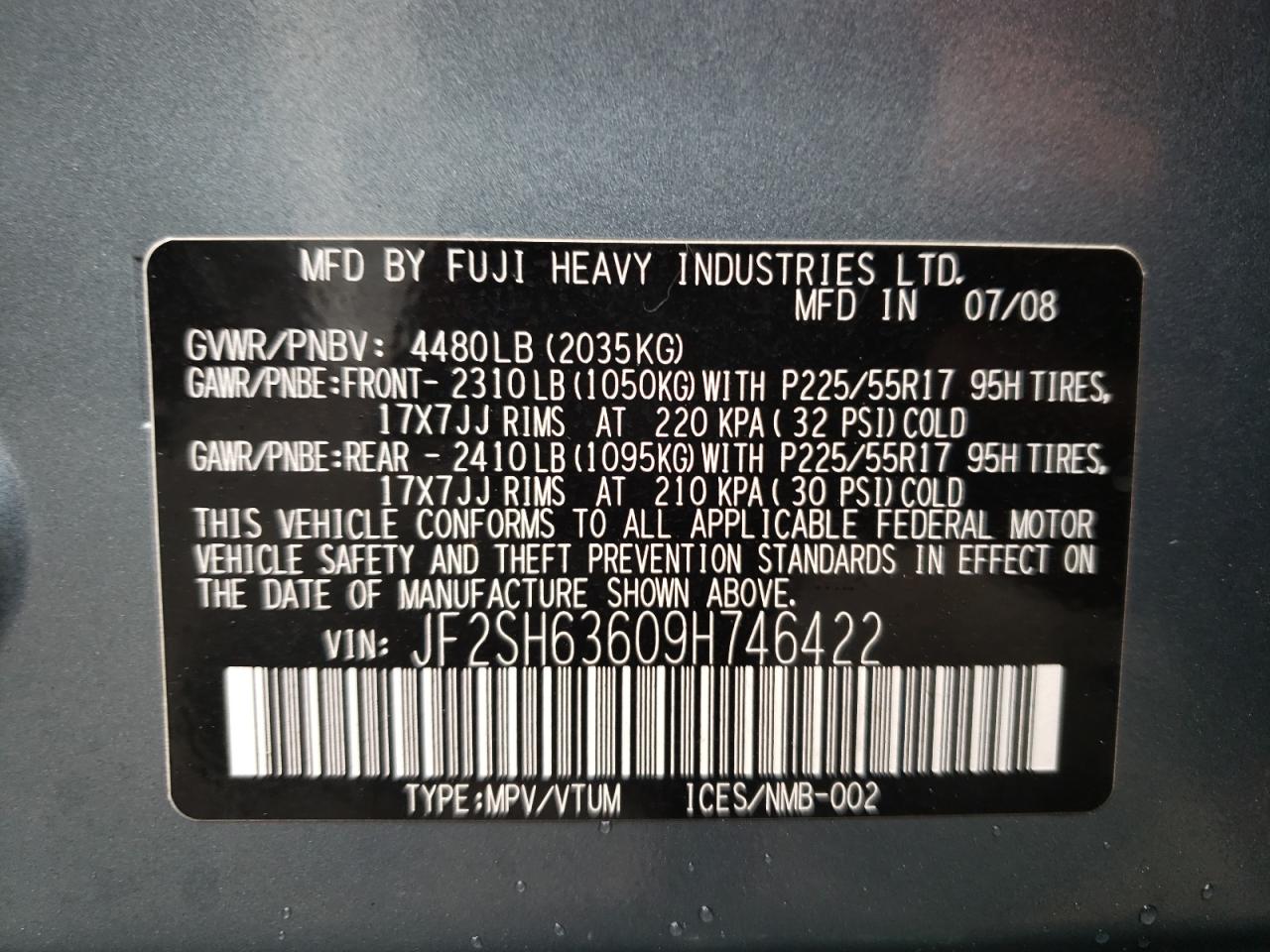 Photo 10 from auction – 2009 SUBARU FORESTER 2 with VIN JF2SH63609H746422