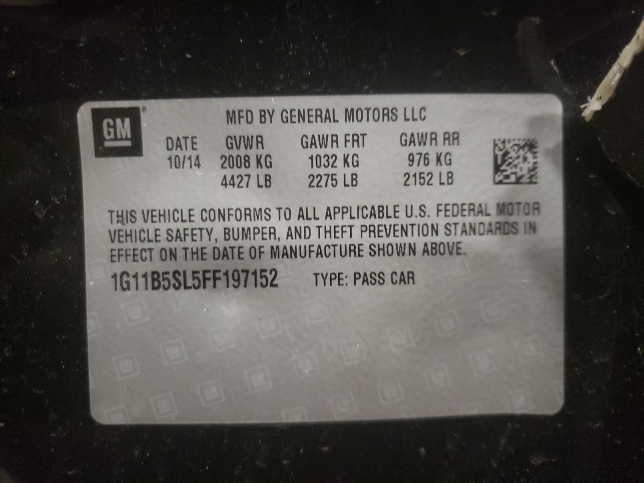 Photo 10 from auction – 2015 CHEVROLET MALIBU LS with VIN 1G11B5SL5FF197152