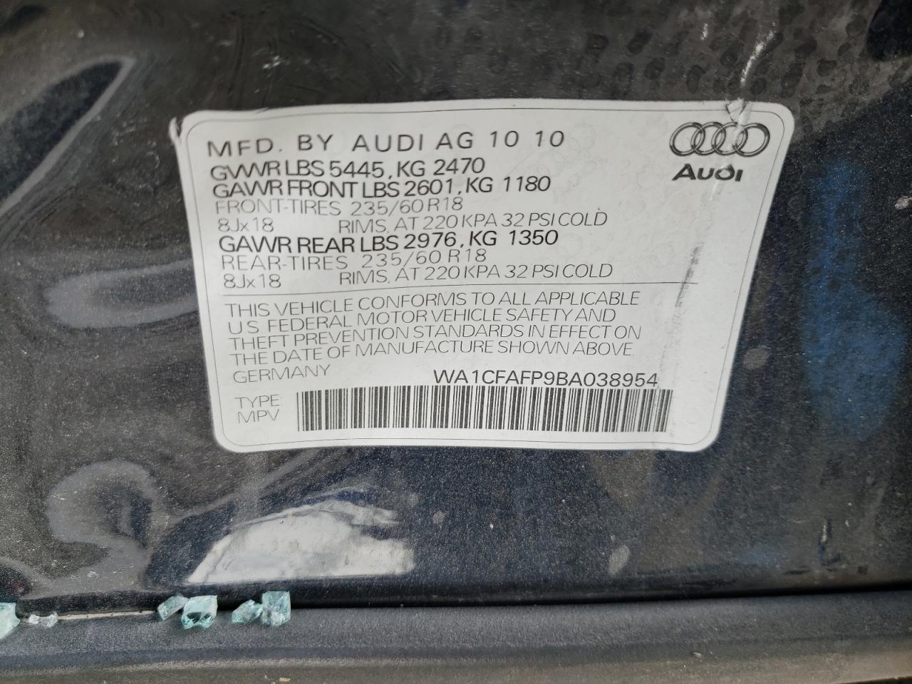 Photo 10 from auction – 2011 AUDI Q5 PREMIUM with VIN WA1CFAFP9BA038954