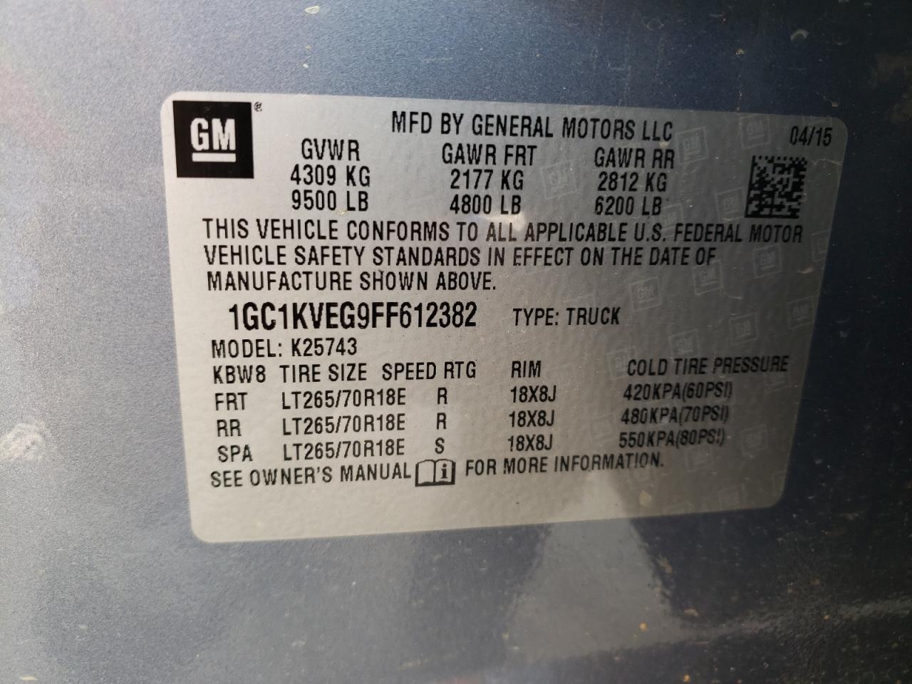 Photo 10 from auction – 2015 CHEVROLET SILVERADO with VIN 1GC1KVEG9FF612382